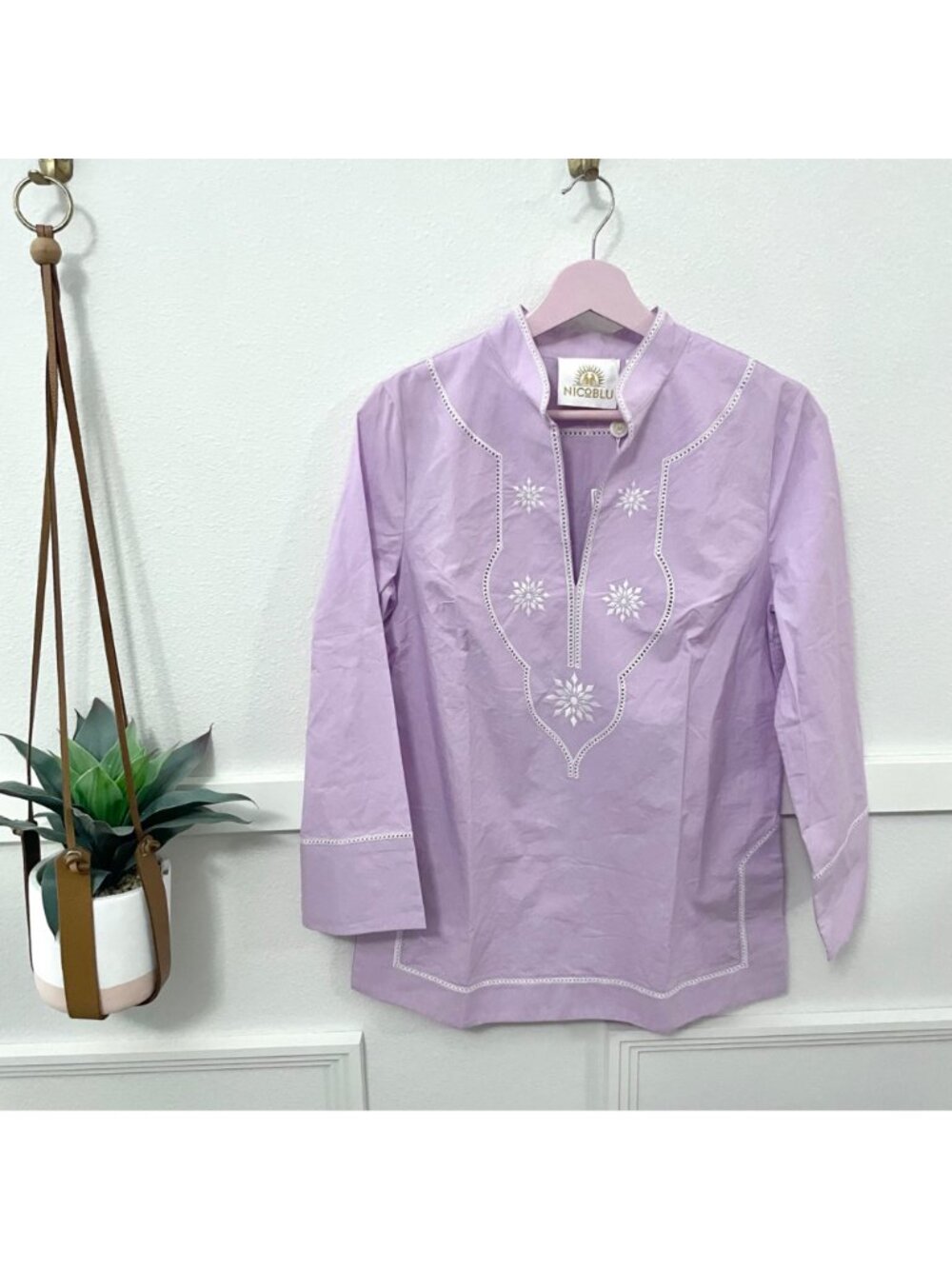 NWT Nico Blu Jacaranda Tunic Sunset Lavender Embroidery Bohemian Top Size XS - Picture 2 of 9